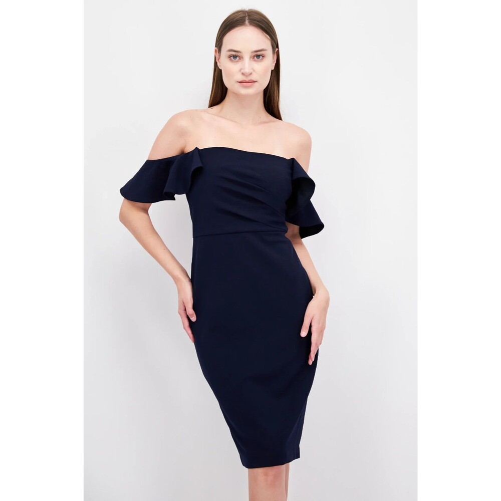NWT Calvin Klein  Off Shoulder Sheath Mini Dress Knee Length Navy Size 12
